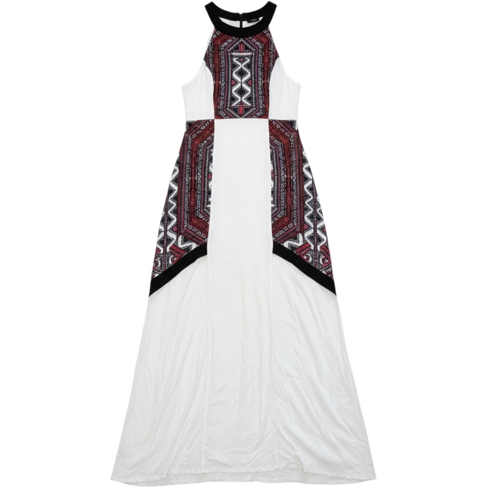 MINKPINK Dress Womens XS White Geometric Sleeveless Halter Maxi Boho Summer